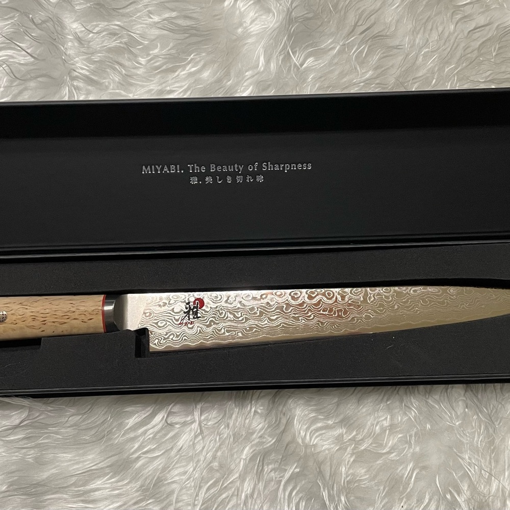 MIYABI Damascus Steel Knife with Light Wood Handle NWOT
